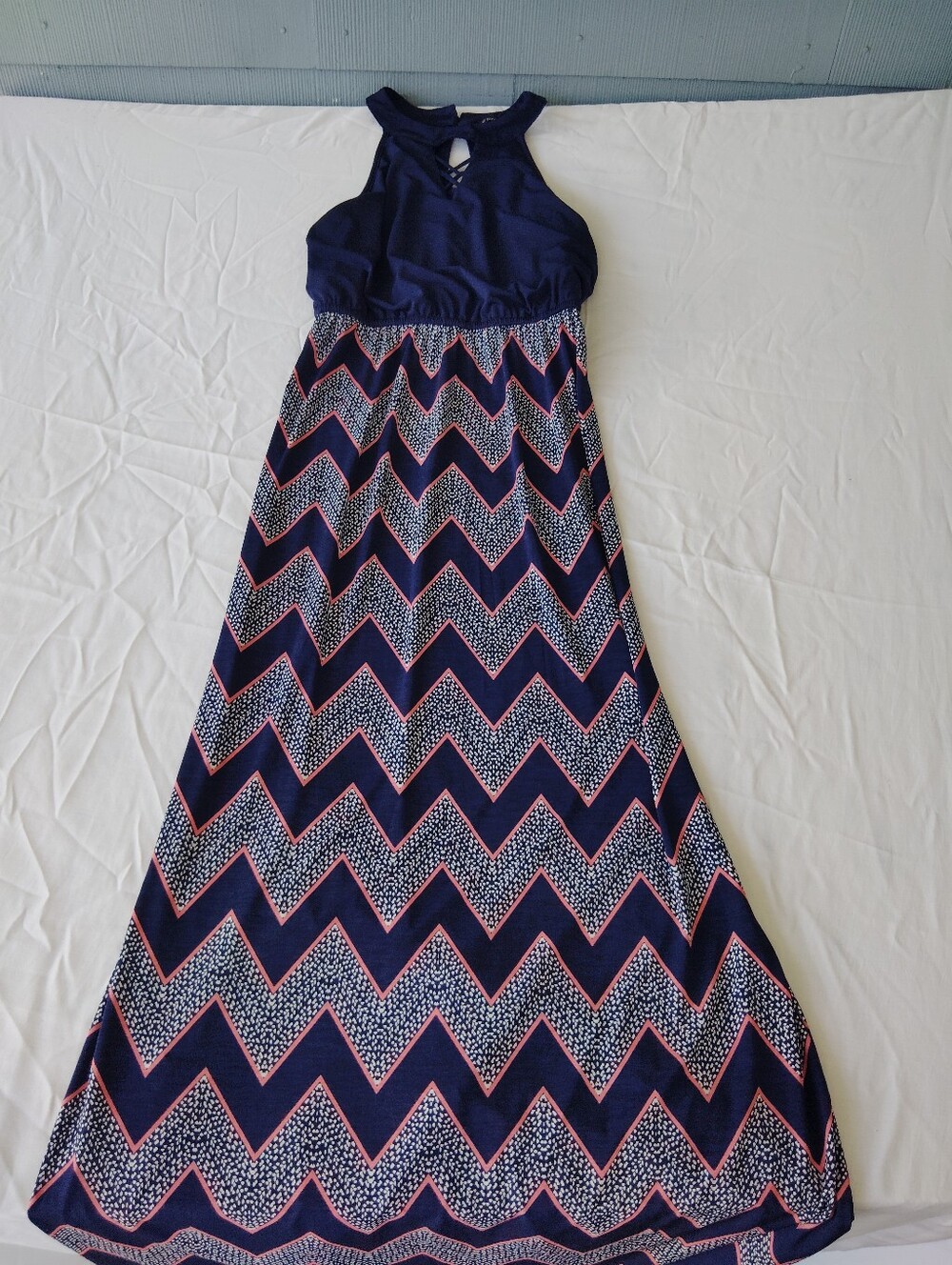 Three Pink Hearts Navy Chevron Maxi Dress- Sleeveless Summer Style